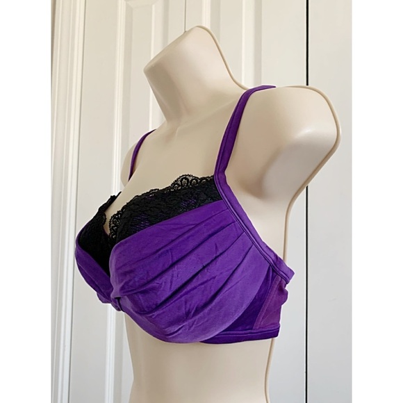 Cacique Ruched Purple & Black Lace Bra – Flattering & Supporting Plunge – 40C - Picture 3 of 8